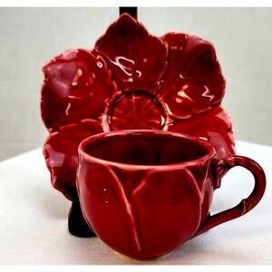 Vintage Senegal Fine China Demitasse Rose Pink Tea Cup Saucer Majolica Floral